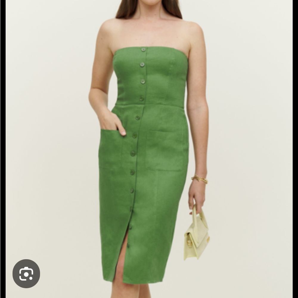 Reformation linen Prescott dress in green, size 0, like new, worn once